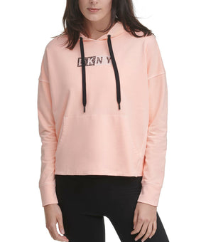 DKNY Women's Sport Logo Hooded Cotton Sweatshirt Light Pink Size S MSRP $70