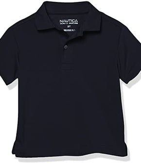 Nautica Boys' School Uniform Short Sleeve Polo Shirt, Button Closure, Navy, 5