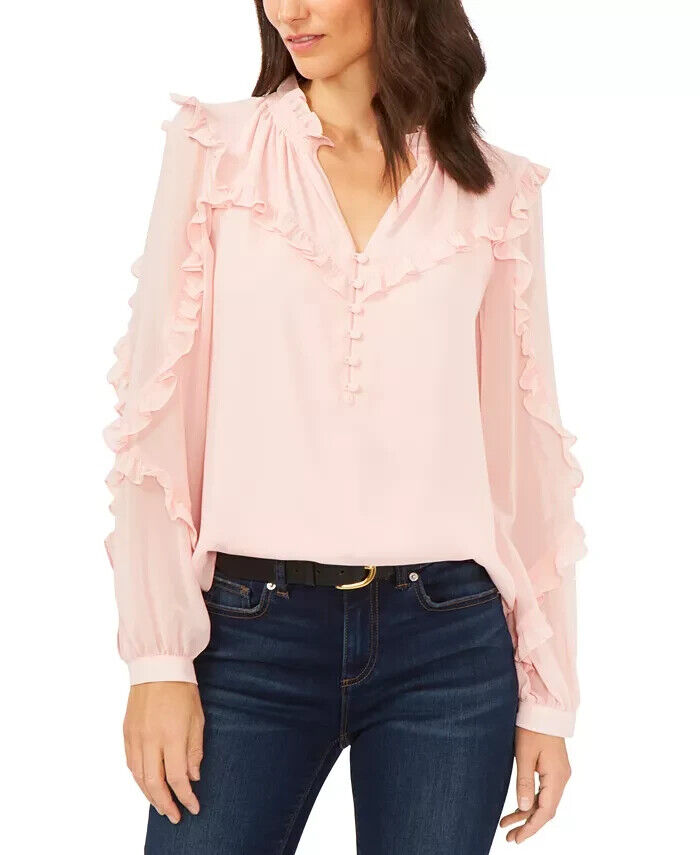 VINCE CAMUTO Ruffled-Sleeve Blouse Pink Size XL MSRP $89