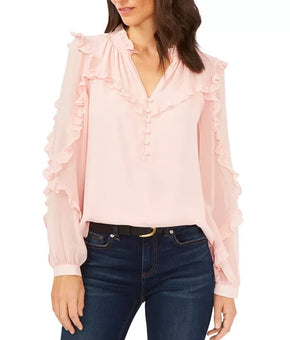 VINCE CAMUTO Ruffled-Sleeve Blouse Pink Size XL MSRP $89