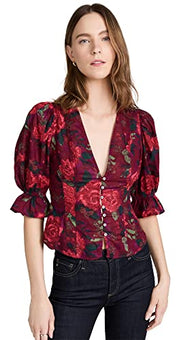 Free People Women's I Found You Printed Top, Wine, S