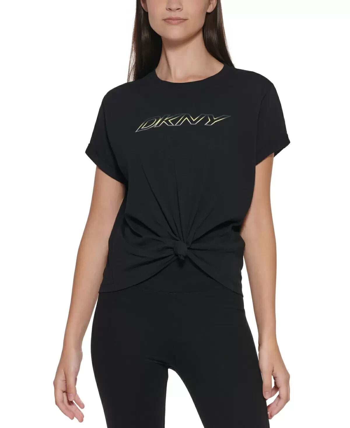 Dkny Sport Women's Logo Knotted Cotton T-Shirt Black Size M
