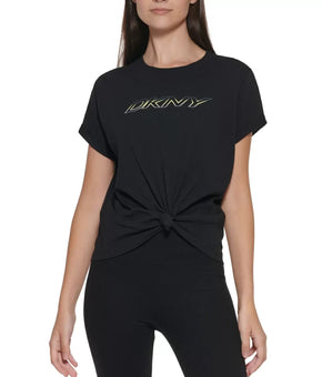 Dkny Sport Women's Logo Knotted Cotton T-Shirt Black Size M