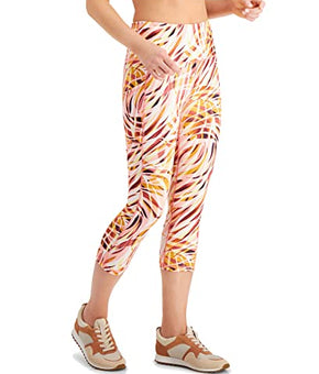 Ideology Women's Performance Printed Cropped Leggings Orange Peachberry, Size L