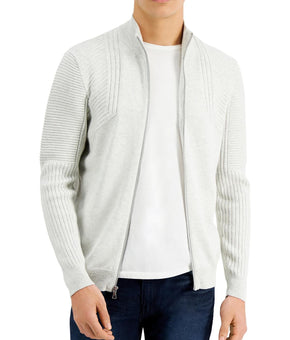INC Mens Cotton Ribbed Trim Full Zip Sweater Gray Size XXL