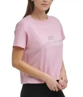Dkny Sport Women's Cotton Embellished Logo T-Shirt Pink Size S MSRP $45