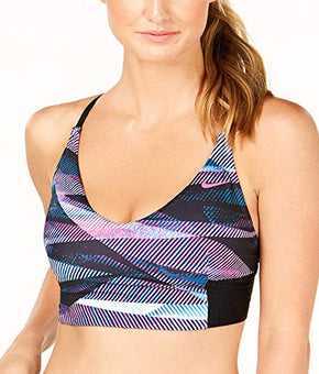 Nike Line Up Printed Cross-Back Long-Line Bikini Top Multicolor Size XS