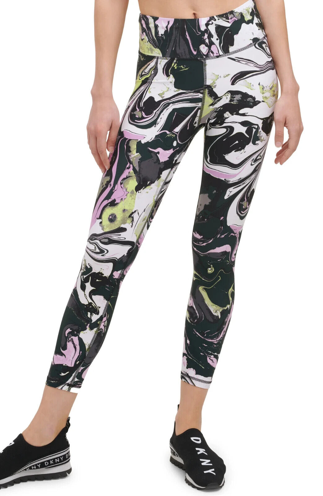 DKNY SPORT Women Marble-Print High-Waist 7/8 Leggings multi-Color SZ S MSRP $60
