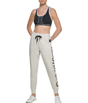 Calvin Klein Performance Women's Flocked Logo Jogger Pants Beige Oat Size L $80