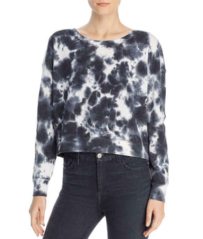 Splendid Womens Tie-Dye Waffle Knit Pullover Crop Top Shirt Black Size XL $88