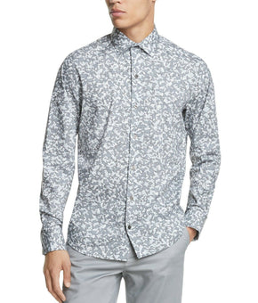DKNY Men's Performance Stretch Camo-Print Long Sleeve Shirt Grey White Size XXL