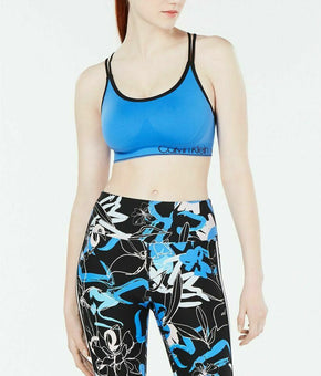 Calvin Klein Strappy-Back Medium-Impact Sports Bra womens blue Size S MSRP $30