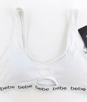 bebe Womens White Ribbed Bikini top Size S MSRP $25