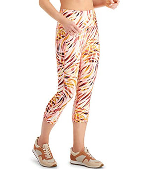Ideology Women's Performance Printed Cropped Leggings Orange Peachberry, Size S
