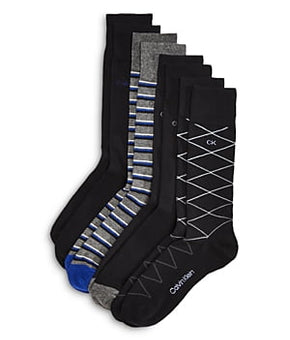 Calvin Klein Men's 4 Pack Multi Pattern Dress Crew Socks Black Size Regular