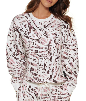 Calvin Klein Performance Women's Printed Crop Pullover Top White Size L MSRP $60