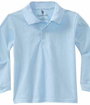 U.S. Polo Assn. Boys' Polo Long Sleeve Shirt, Pique Light Blue, Size 4