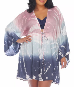 RAVIYA Plus Size Tie-Dye Caftan Swim Cover Up Size 0X Pink Blue