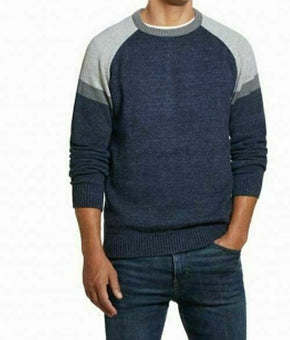 Weatherproof Vintage Men Colorblock Crew Neck Sweater Navy Blue Grey Combo Sz XL