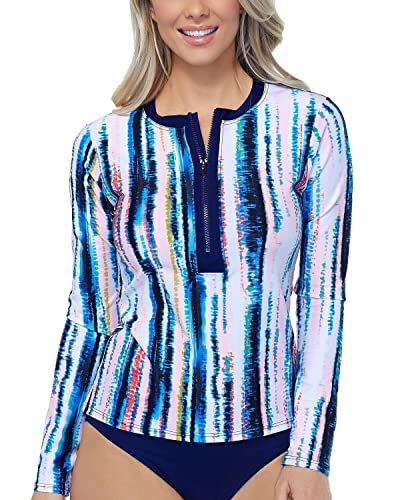 Island Escape Womens Isla Printed Pullover Rash Guard Navy Medium Size M