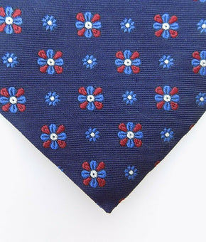 Hilditch & Key Classic Tie Navy red tie Silk Made in England Floral MSRP $135