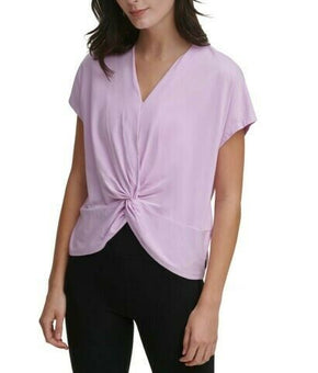 DKNY Sport Twist-Front V-Neck T-Shirt Pink Size M MSRP $40