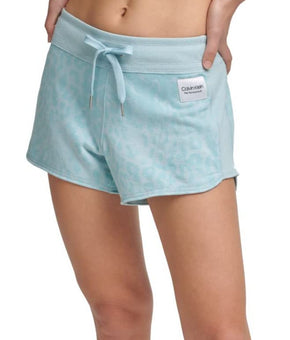 Calvin Klein Performance Women's Printed French Terry Shorts (Bleached Aqua, X-Large)