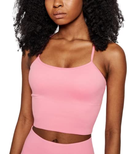 DKNY Women's Ribbed Strappy Longline Low Impact Sports Bra Pink Size M