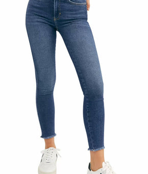 Free People Women High Waist Raw Hem Ankle Denim Stretch Jeans Blue Size 30 $78