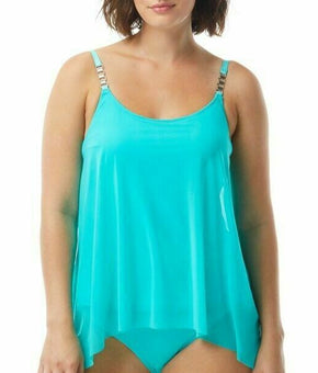 coco reef mesh-layer bra-sized tankini top aqua green womens Size 32C MSRP $96