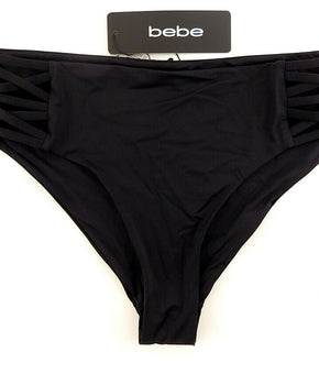 Bebe Womens Strappy Swim Bikini Bottom Black Size S MSRP $25