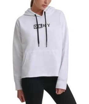 Dkny womens Sport Logo Hooded Cotton Sweatshirt white Size M MSRP $70