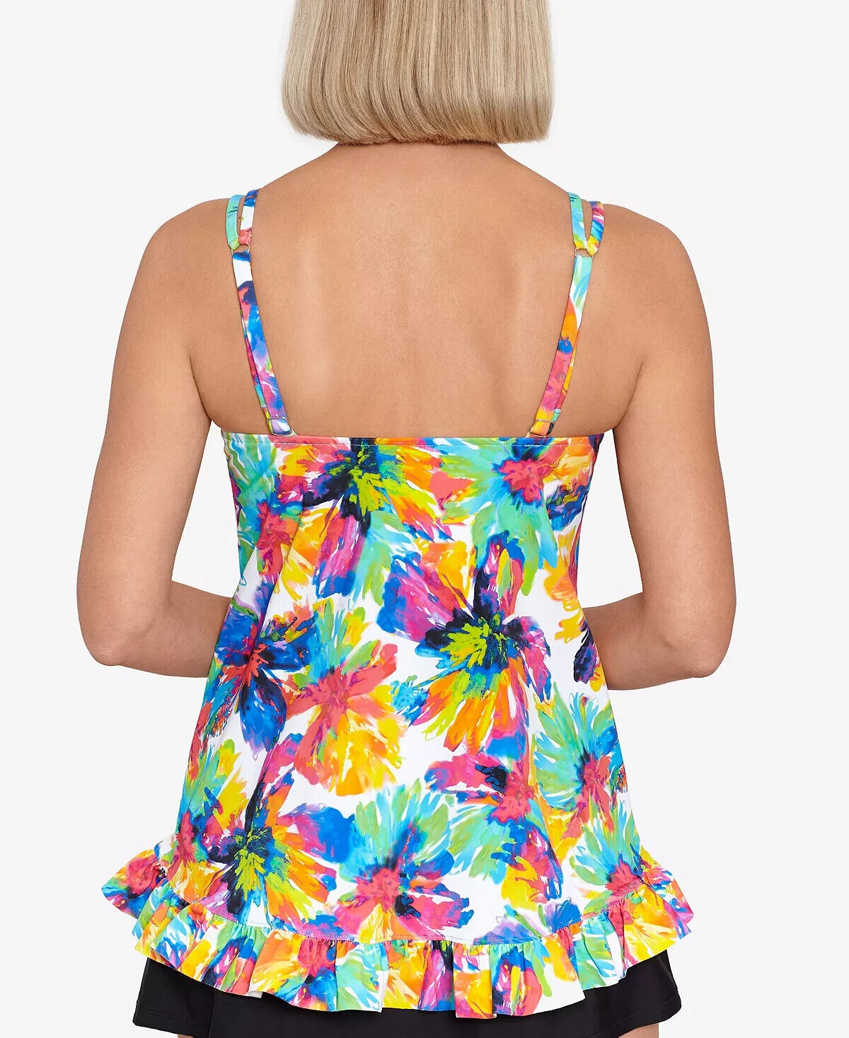 Swim Solutions Women's Printed High-Low Tankini Top Blue Green Size 14 MSRP $72