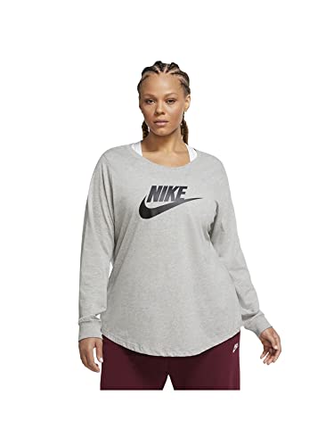 Nike Womens Gray Logo Graphic Long Sleeve Crew Neck T-Shirt Plus Size 3X
