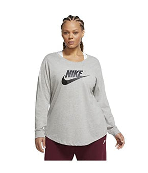 Nike Womens Gray Logo Graphic Long Sleeve Crew Neck T-Shirt Plus Size 3X