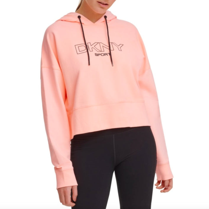 Dkny Womens Ombre-Logo Cropped Hoodie Neon orange Size M MSRP $70