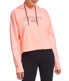 Dkny Womens Ombre-Logo Cropped Hoodie Neon orange Size M MSRP $70