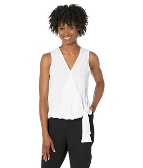 MICHAEL KORS Petite Sleeveless Wrap Tie Top White Size PS MSRP $78