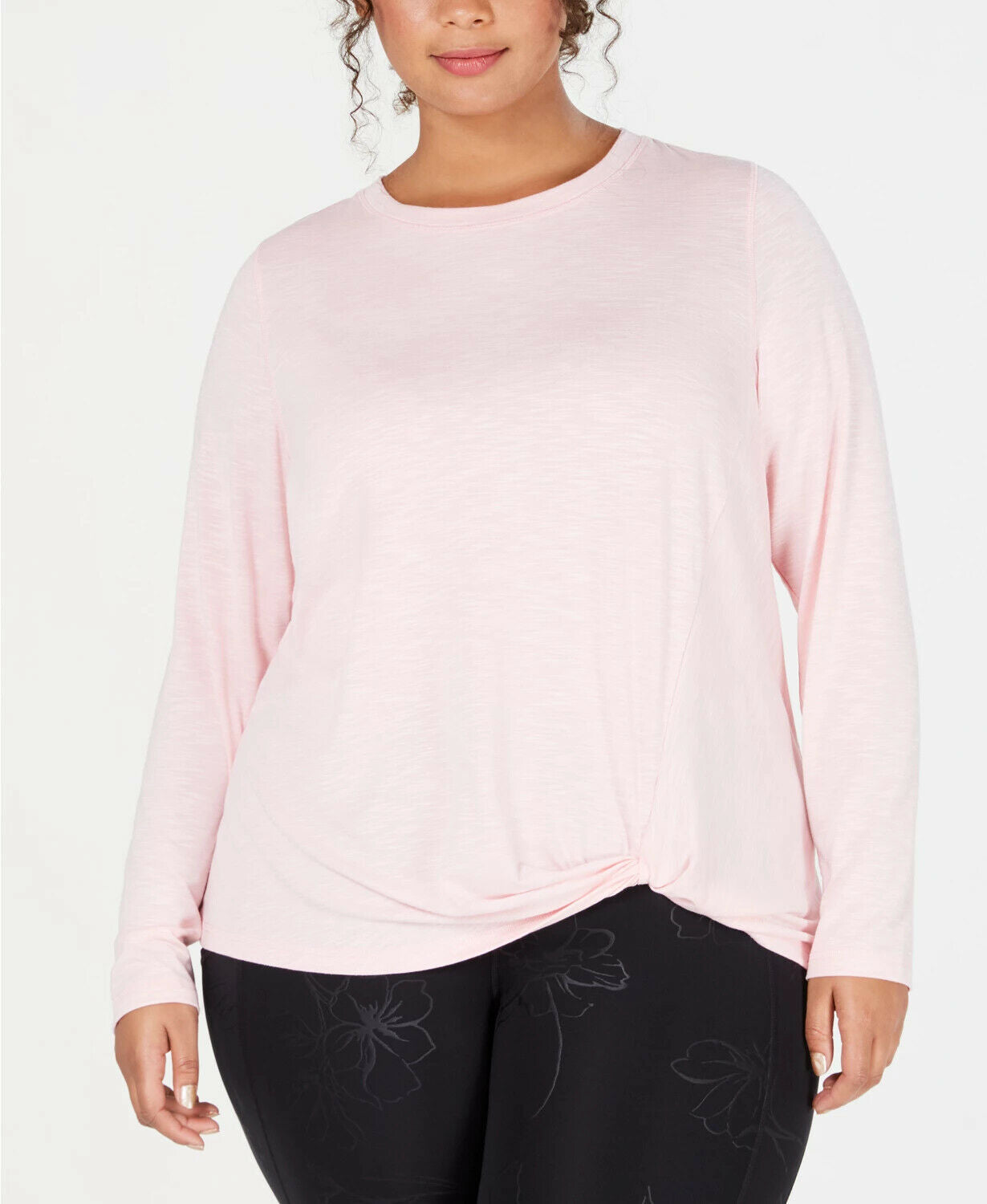 Ideology Plus Size Super-Soft Knotted Top women's pink Size 1X MSRP $45