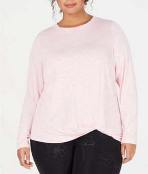 Ideology Plus Size Super-Soft Knotted Top women's pink Size 1X MSRP $45