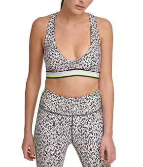 DKNY Sport Printed Low-Impact Sports Bra White Size L MSRP $45