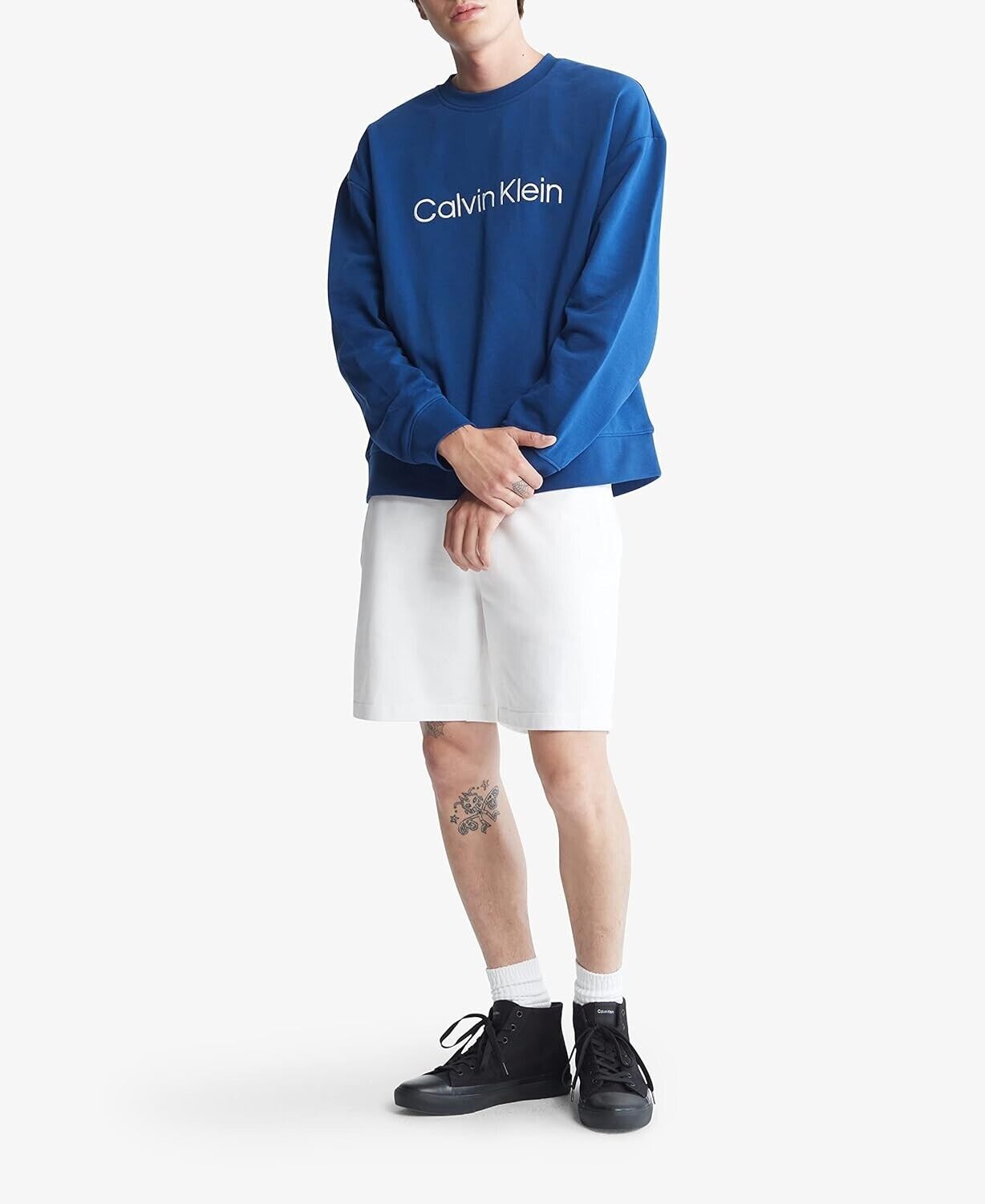 Calvin Klein Men's Relaxed Fit Logo French Terry Crewneck Sweatshirt Blue Size M