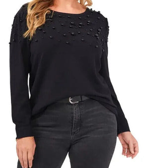 Vince Camuto Women's Imitation Ball Beaded Sweater Black Size M MSRP $99