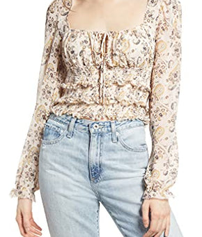 Free People Lolita Floral Print Top Light Combo Beige Size M