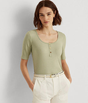 LAUREN RALPH LAUREN Elbow-Sleeve Henley Top Ranch Sage Green Size L MSRP $70