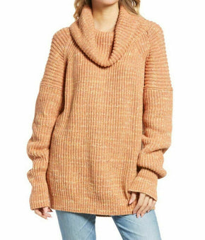 NEW FREE PEOPLE Leo Tunic Cowl Neck Sweater Petal Combo Orange Sz L MSRP $168
