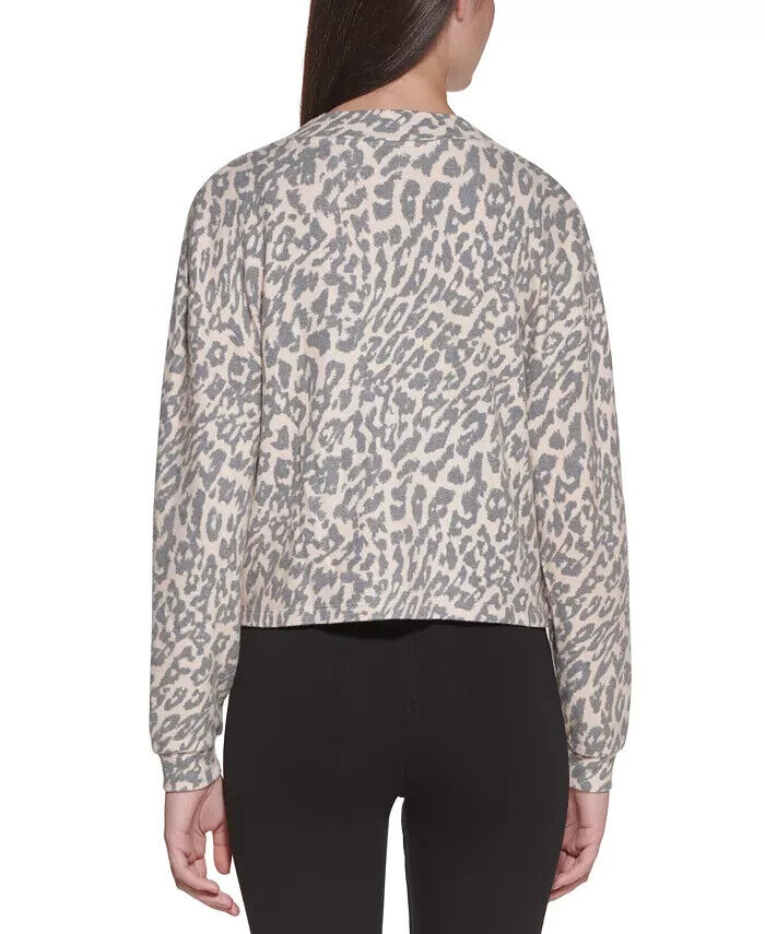 Calvin Klein Jeans Printed Cropped Sweater Cardigan Beige Gray Size M MSRP $60