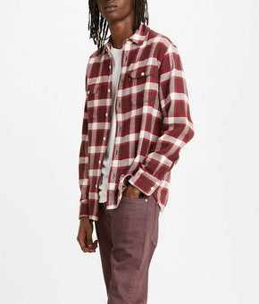 Levi's Men's Classic Worker Standard Button Shirt Plaid Red Burgundy Wine Size S