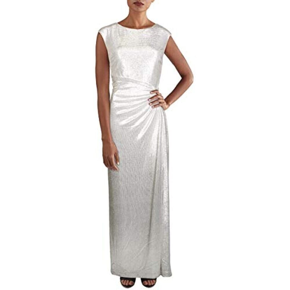 Ralph Lauren Womens Iliane Metallic Gathered Evening Dress Size 10 MSRP $260