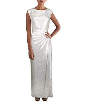Ralph Lauren Womens Iliane Metallic Gathered Evening Dress Size 10 MSRP $260